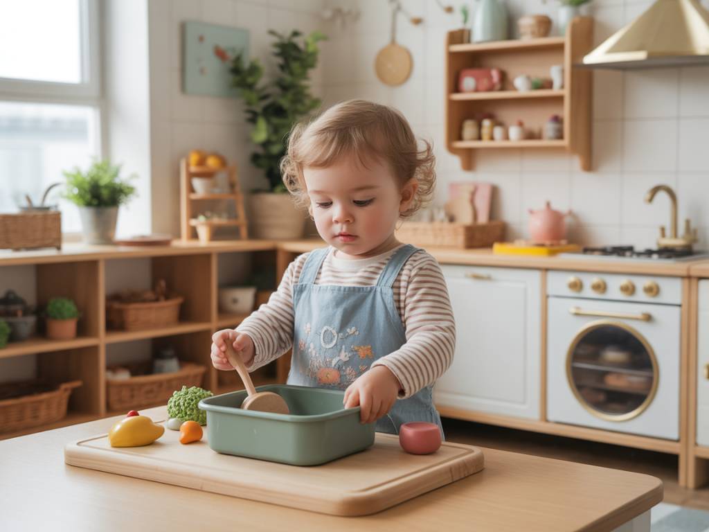 Créer un espace cuisine miniature pour encourager l’imitation et le jeu symbolique chez les tout-petits